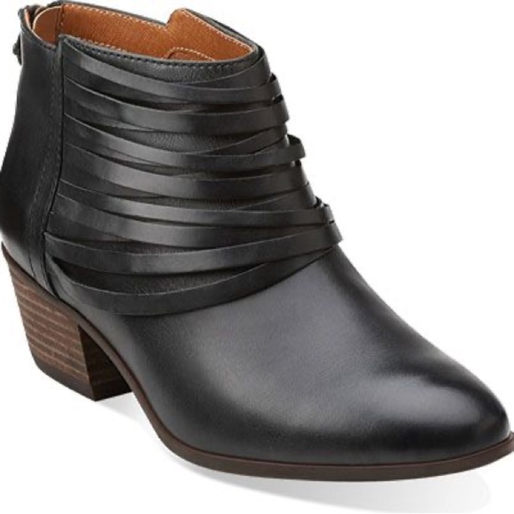 Clarks Black Ankle Booties with Layered Straps